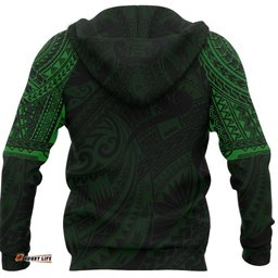 Hei Matau Maori Tattoo All Over Hoodie Green