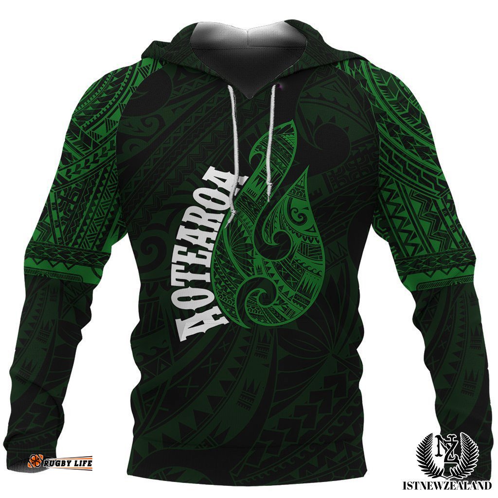 Hei Matau Maori Tattoo All Over Hoodie Green