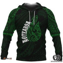 Hei Matau Maori Tattoo All Over Hoodie Green