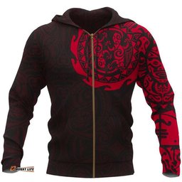 Maori Tattoo Hoodie, New Zealand Maori Lizard Zip Up Hoodie