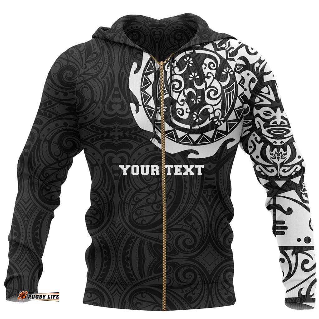 Maori Tangaroa Tattoo Zip Hoodie Customized White