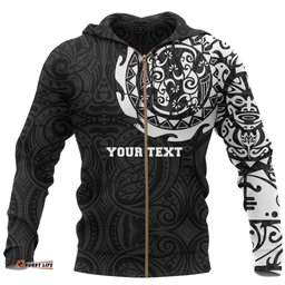 Maori Tangaroa Tattoo Zip Hoodie Customized White