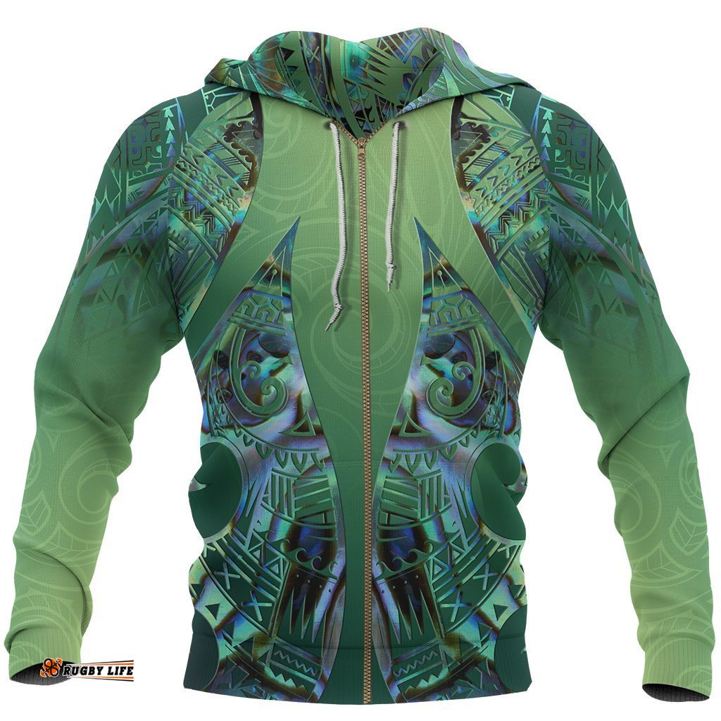 New Zealand Maori Zip Hoodie, Hei Matau Paua Shell Full Zip Hoodie