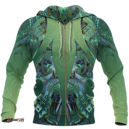 New Zealand Maori Zip Hoodie, Hei Matau Paua Shell Full Zip Hoodie