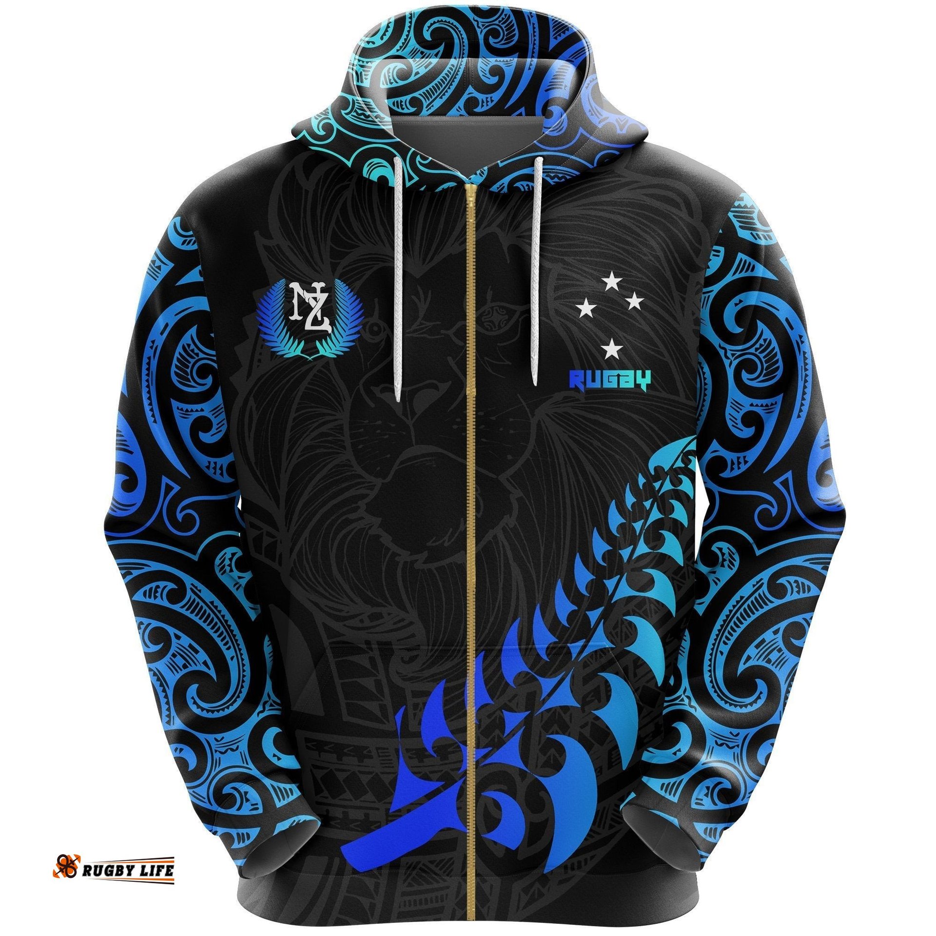 New Zealand Maori Rugby Lion Zip Hoodie Customized