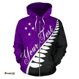 Aotearoa Silver Fern Zip Hoodie Violet Custom Style Unlimited