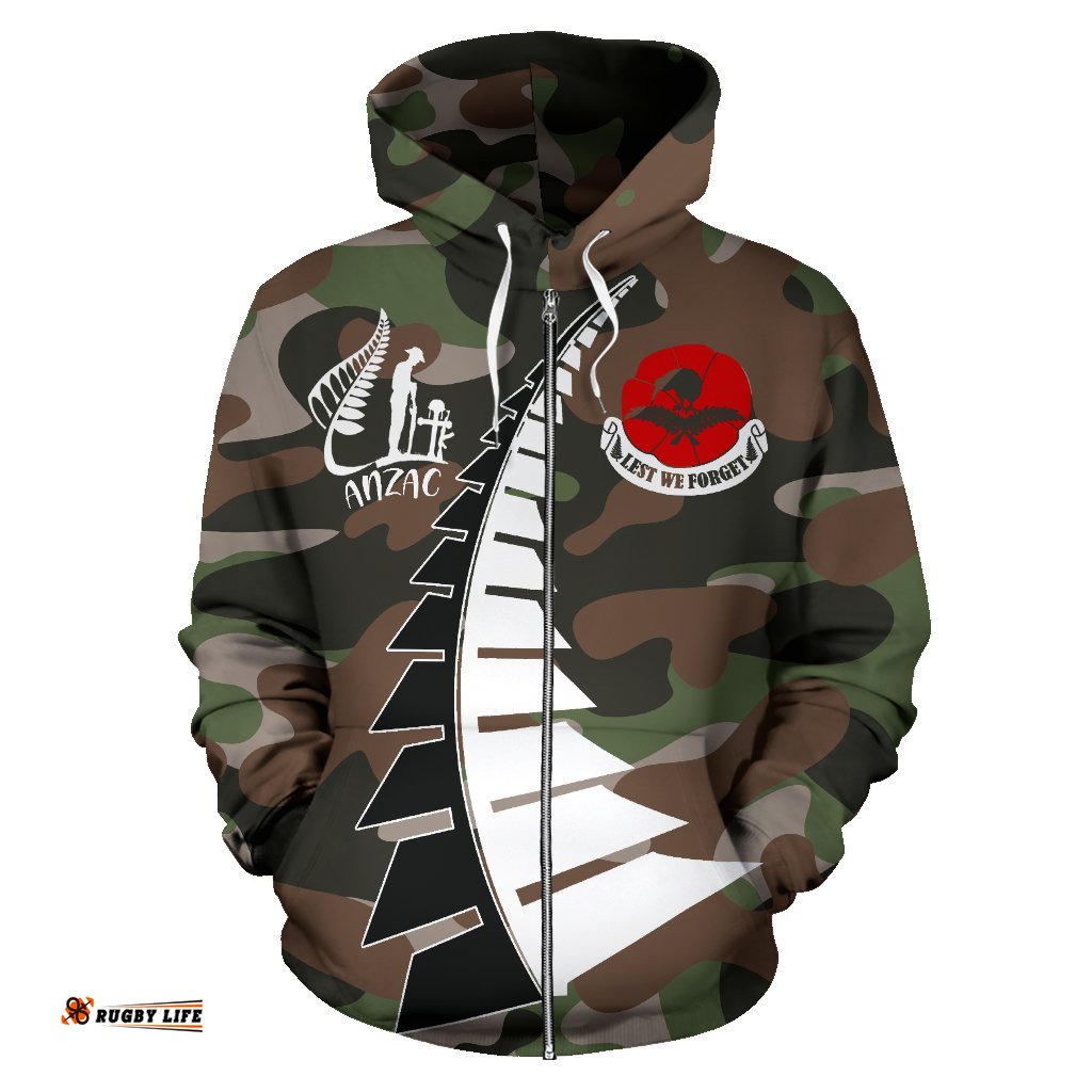 Lest We Forget New Zealand Zip Hoodie Camo Style