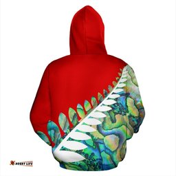 Paua Shell Silver Fern Zip Up Hoodie Red