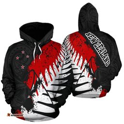 New Zealand Maori Hoodie, Silver Fern Flag Pullover Hoodie 04