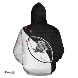 New Zealand Claws On Rugby Ball Zip Up Hoodie Black