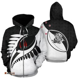 New Zealand Claws On Rugby Ball Zip Up Hoodie Black