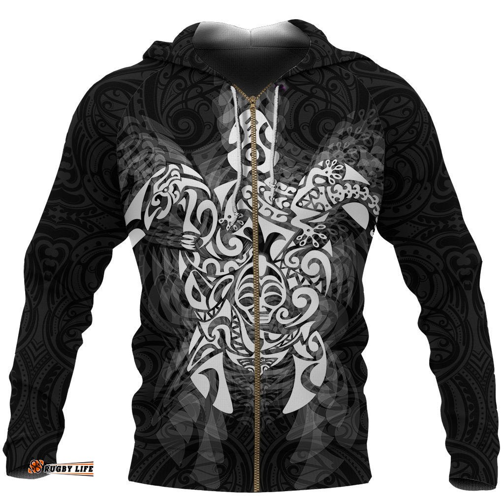New Zealand Maori Zip Up Hoodie, Wairua Tattoo Turtle Zipper Hoodie White