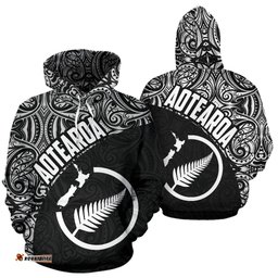 New Zealand Hoodie Map Silver Fern