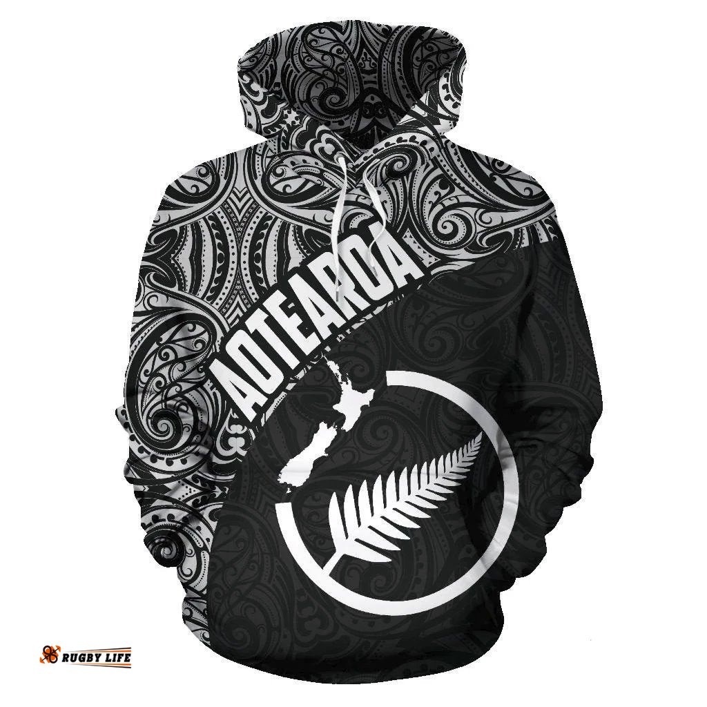 New Zealand Hoodie Map Silver Fern