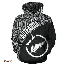 New Zealand Hoodie Map Silver Fern
