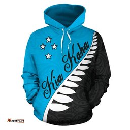 Kia Kaha Aotearoa Hoodie Silver Fern Aqua