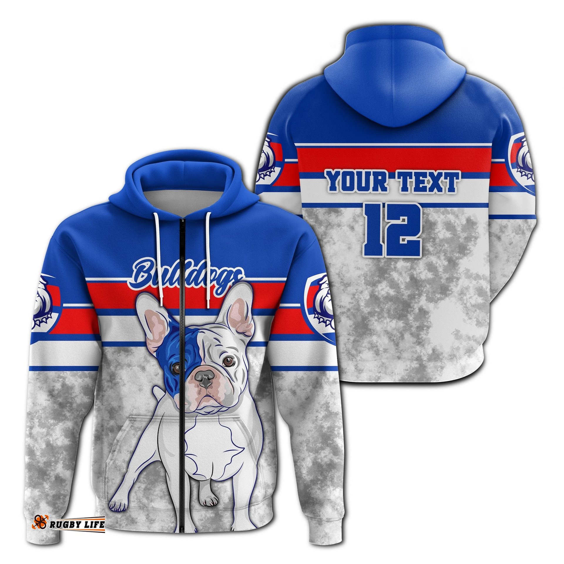 Custom Personalised Western Football Bulldogs Zip Hoodie Sport Style