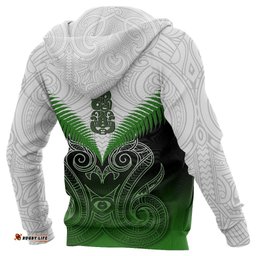 New Zealand Green Rugby Hoodie, Maori Manaia Zip Up Hoodie