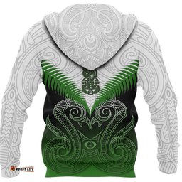 New Zealand Green Rugby Hoodie, Maori Manaia Zip Up Hoodie