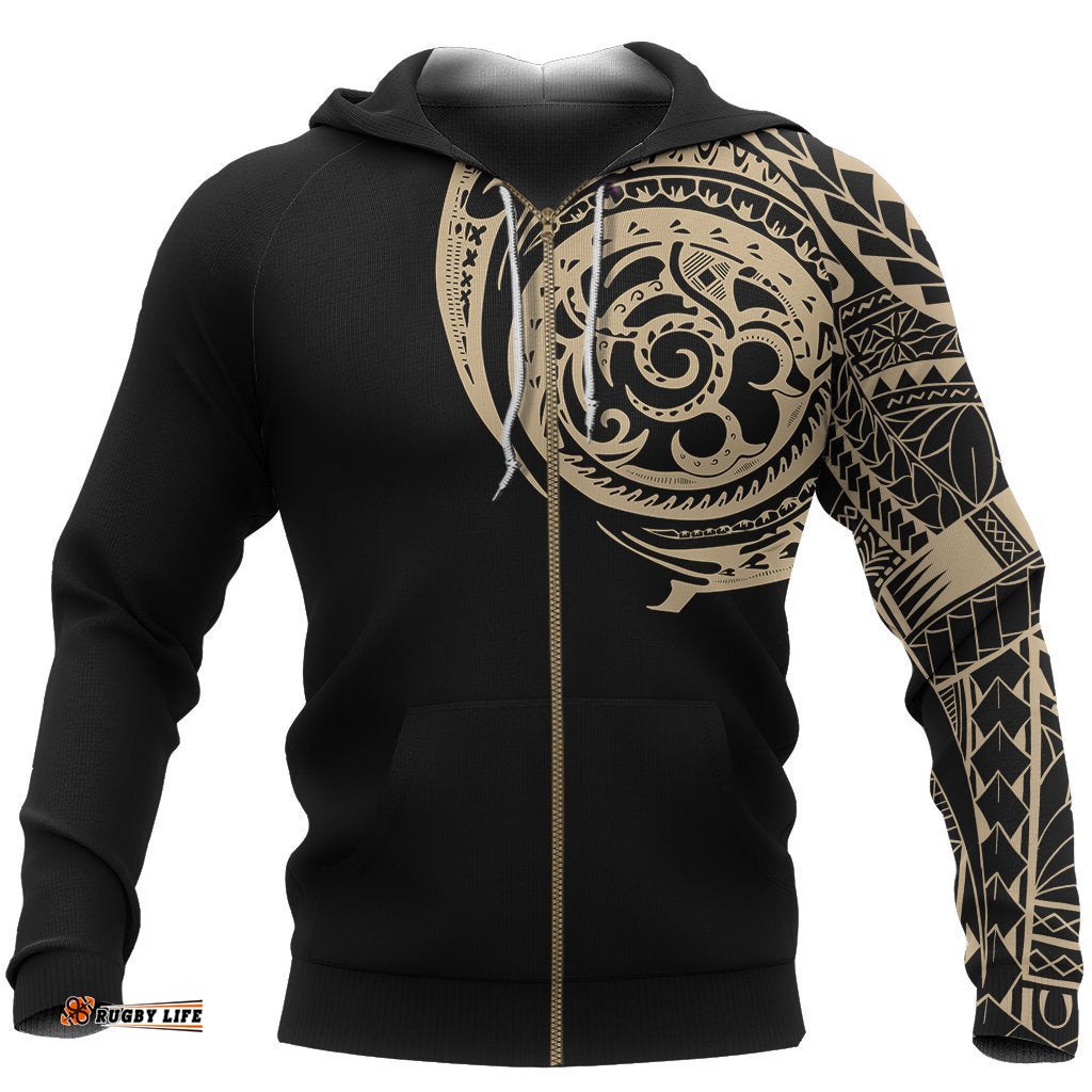 Polynesian Tattoo Zip Hoodie Gold