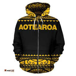 New Zealand Maori Zip Up Hoodie, Aotearoa Silver Fern Zipper Hoodie Yellow