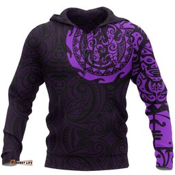 Maori Tangaroa Tattoo New Zealand All Over Hoodie Purple