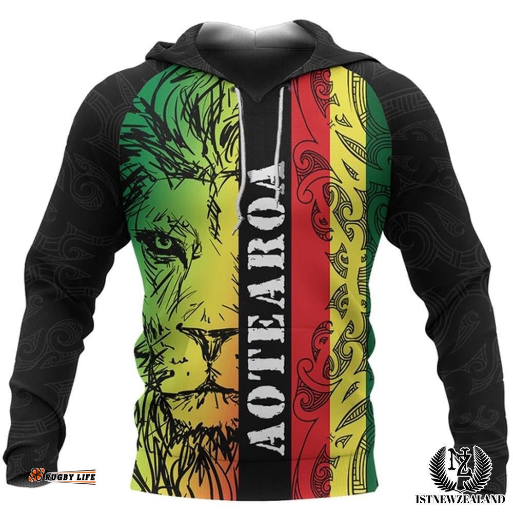 Aotearoa Lion Hoodie Maori Koru Pattern