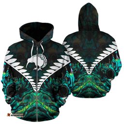 New Zealand Silver Fern Hoodie, Kiwi Paua Shell Zipper Hoodie