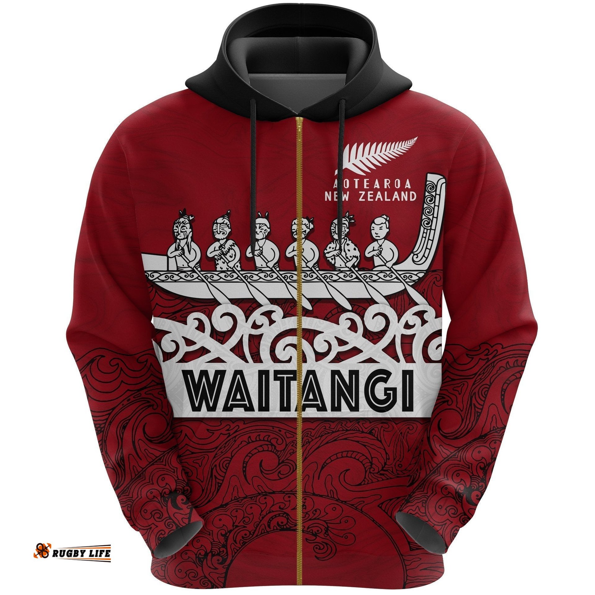 New Zealand Waitangi Zip Hoodie Waka