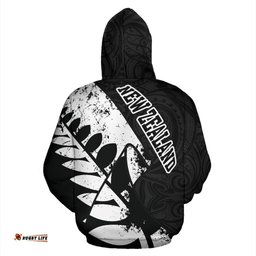 New Zealand Maori Zip Hoodie, Silver Fern Flag Full Zip Hoodie 01