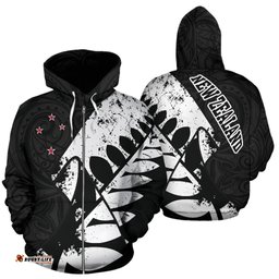 New Zealand Maori Zip Hoodie, Silver Fern Flag Full Zip Hoodie 01