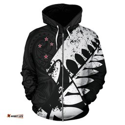 New Zealand Maori Zip Hoodie, Silver Fern Flag Full Zip Hoodie 01