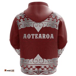 Aotearoa Zip Hoodie Koru Heart Red