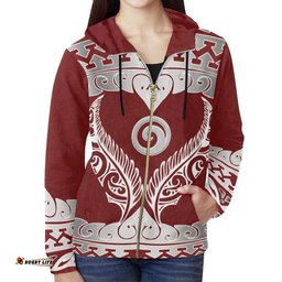 Aotearoa Zip Hoodie Koru Heart Red