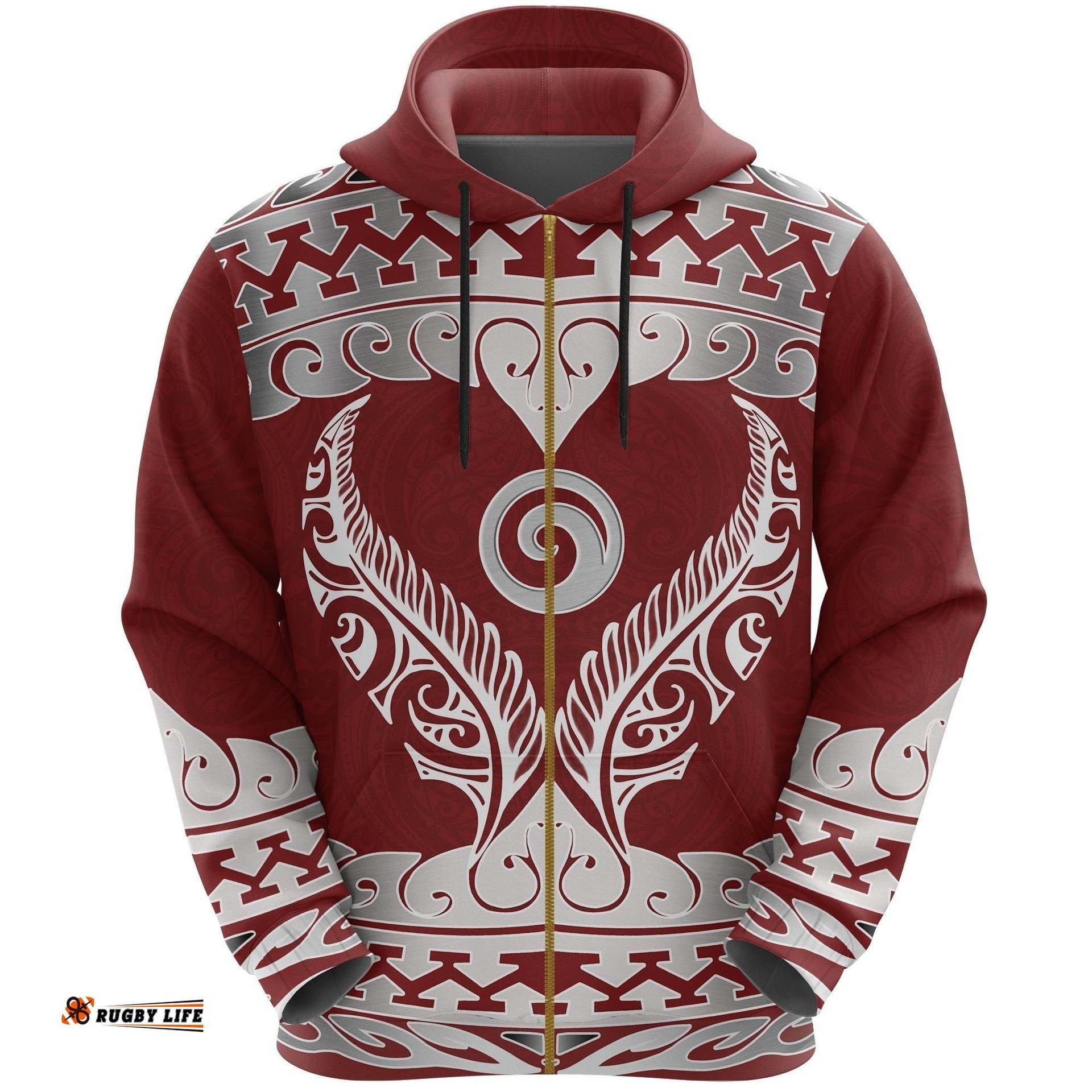 Aotearoa Zip Hoodie Koru Heart Red
