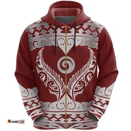 Aotearoa Zip Hoodie Koru Heart Red