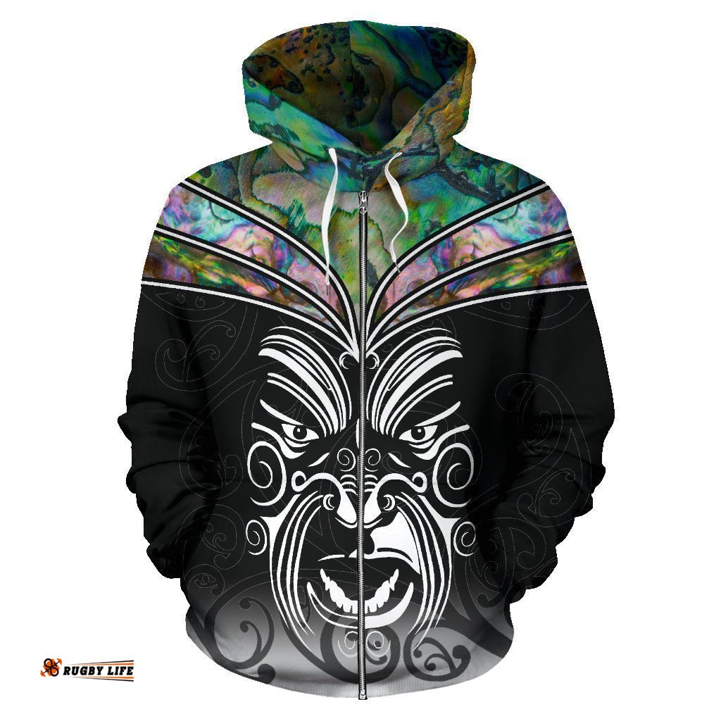 New Zealand Zip Up Hoodie, Maori Paua Shell Zipper Hoodie
