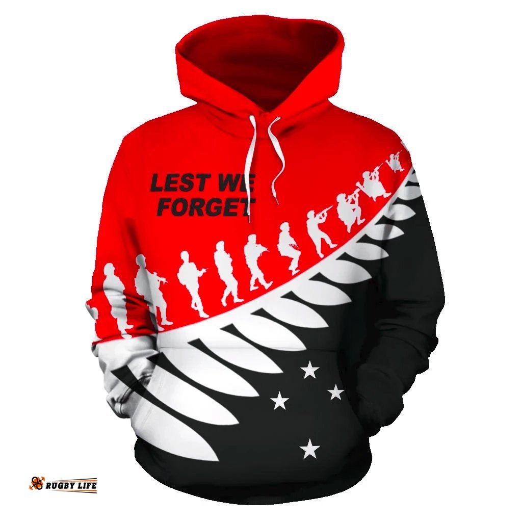 Lest We Forget New Zealand Hoodie Red Special Version