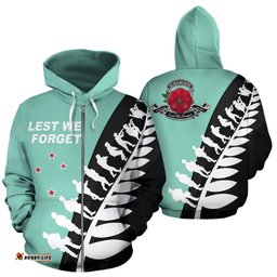 Lest We Forget New Zealand Zip Up Hoodie Mint