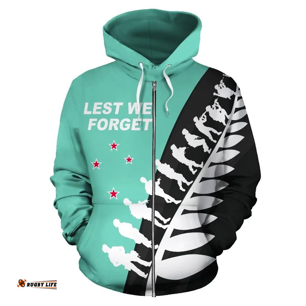 Lest We Forget New Zealand Zip Up Hoodie Mint