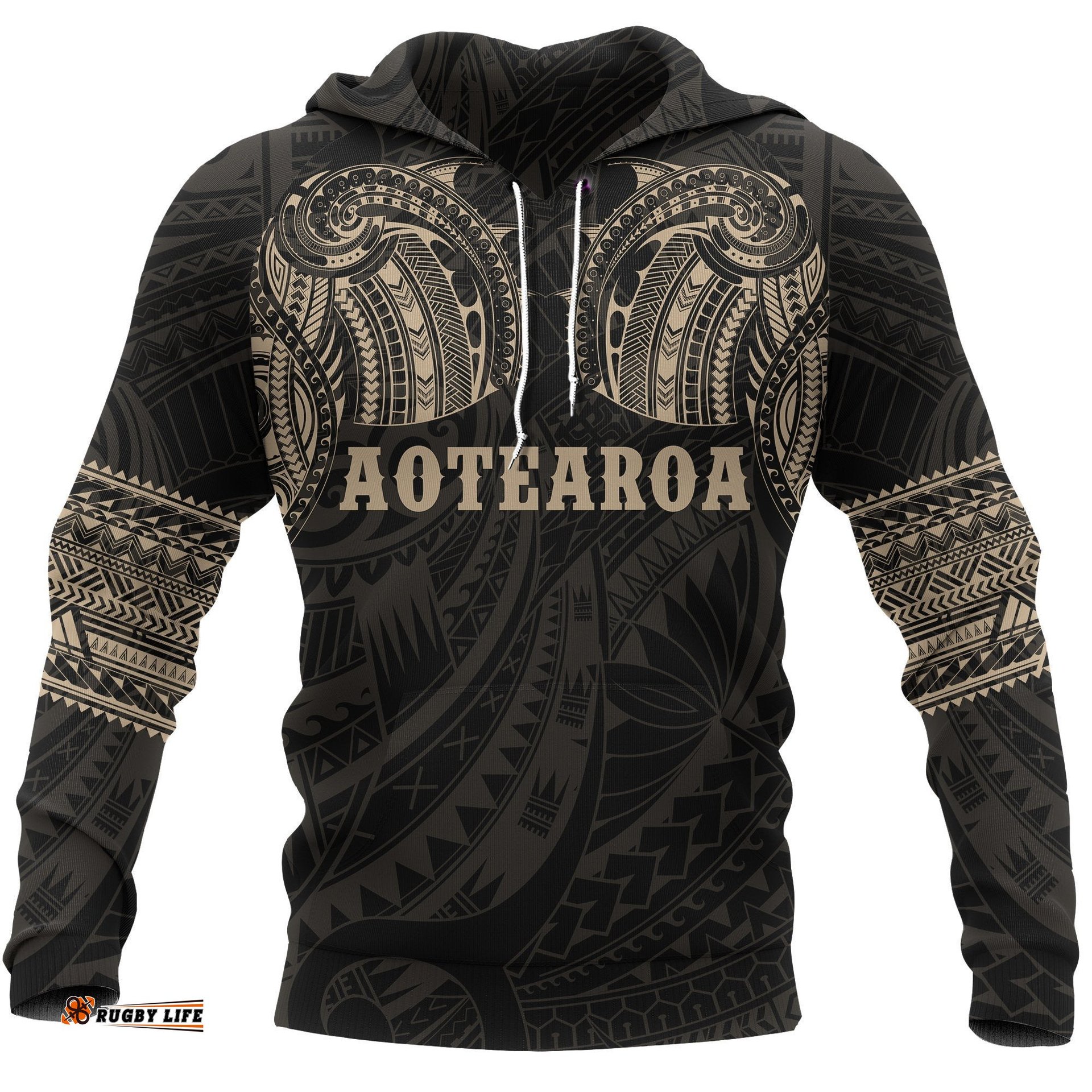 Maori Golden Hoodie, New Zealand Tattoo All Over Print Hoodie