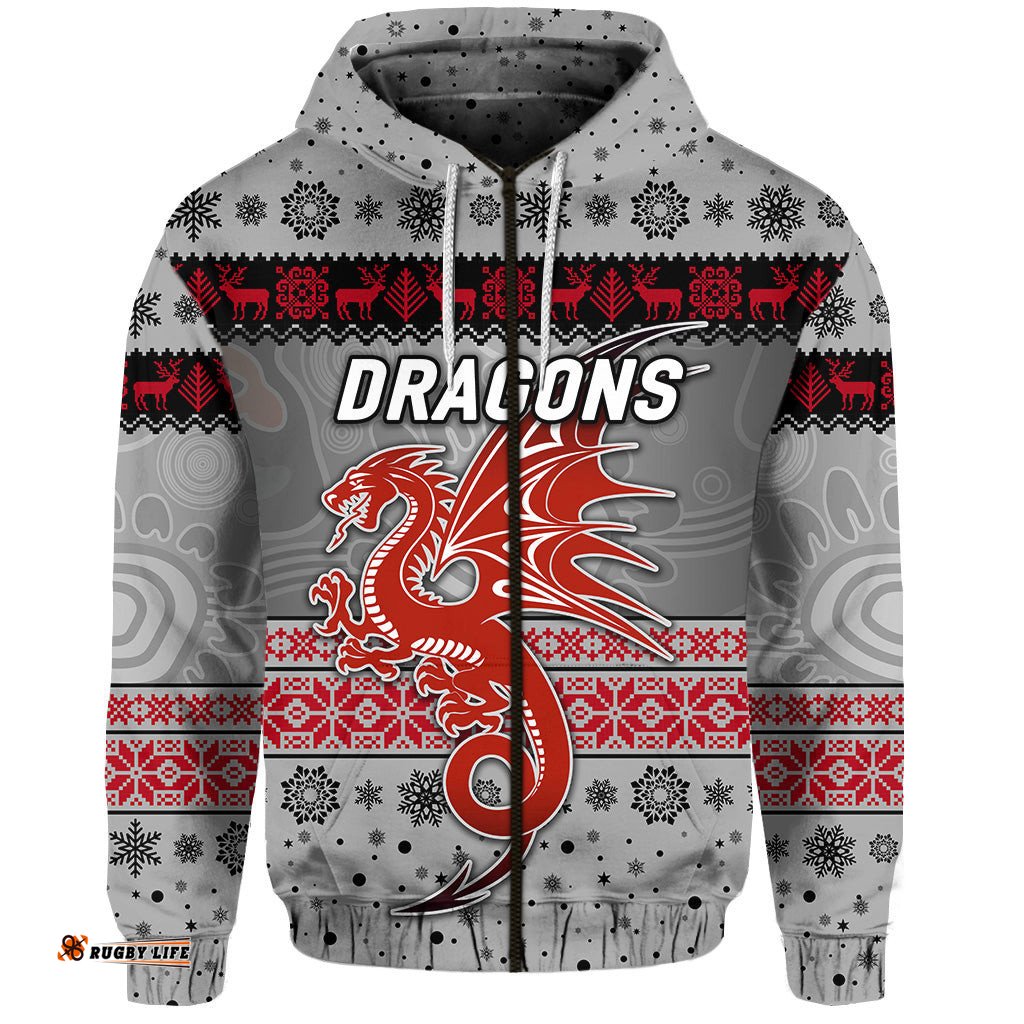 st george illawarra dragons zip hoodie christmas simple style grey