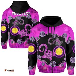 custom personalised aboriginal lizard zip hoodie attracted australia version purple