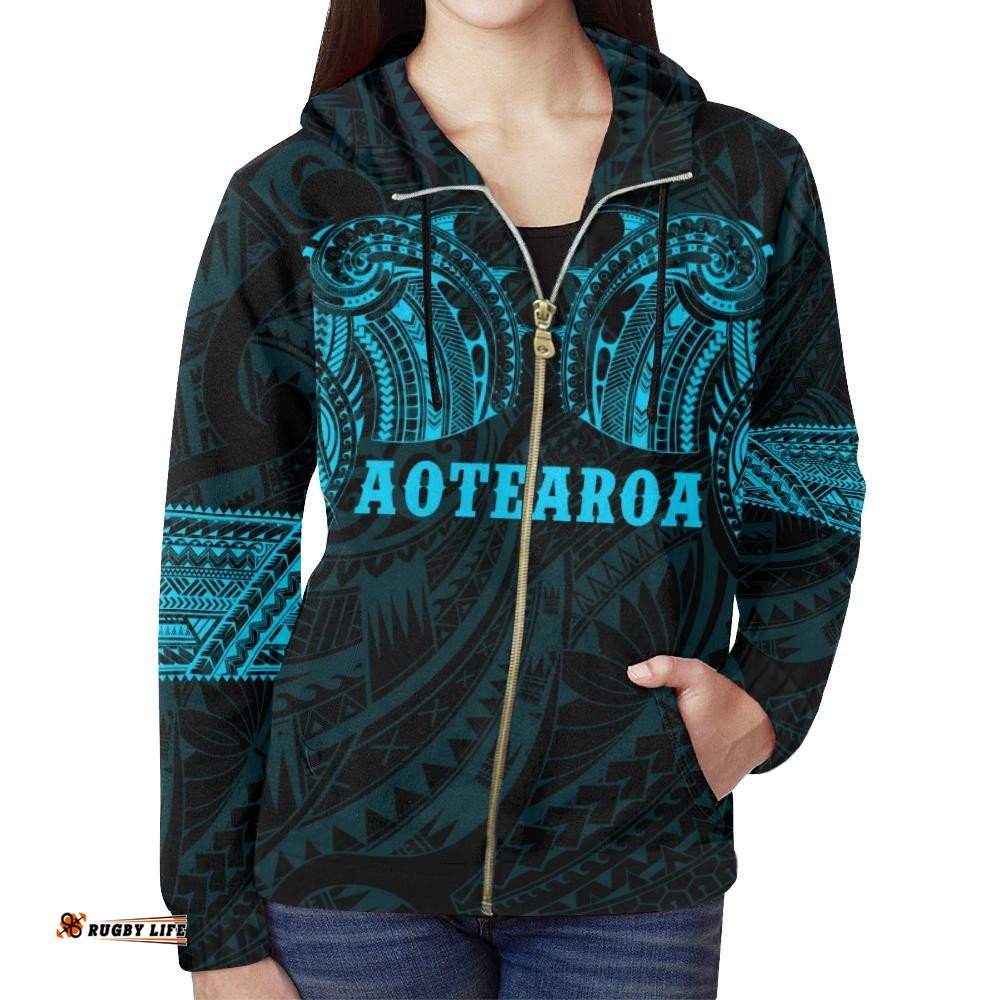 Maori Hoodie, New Zealand Tattoo All Over Print Zip Up Hoodie