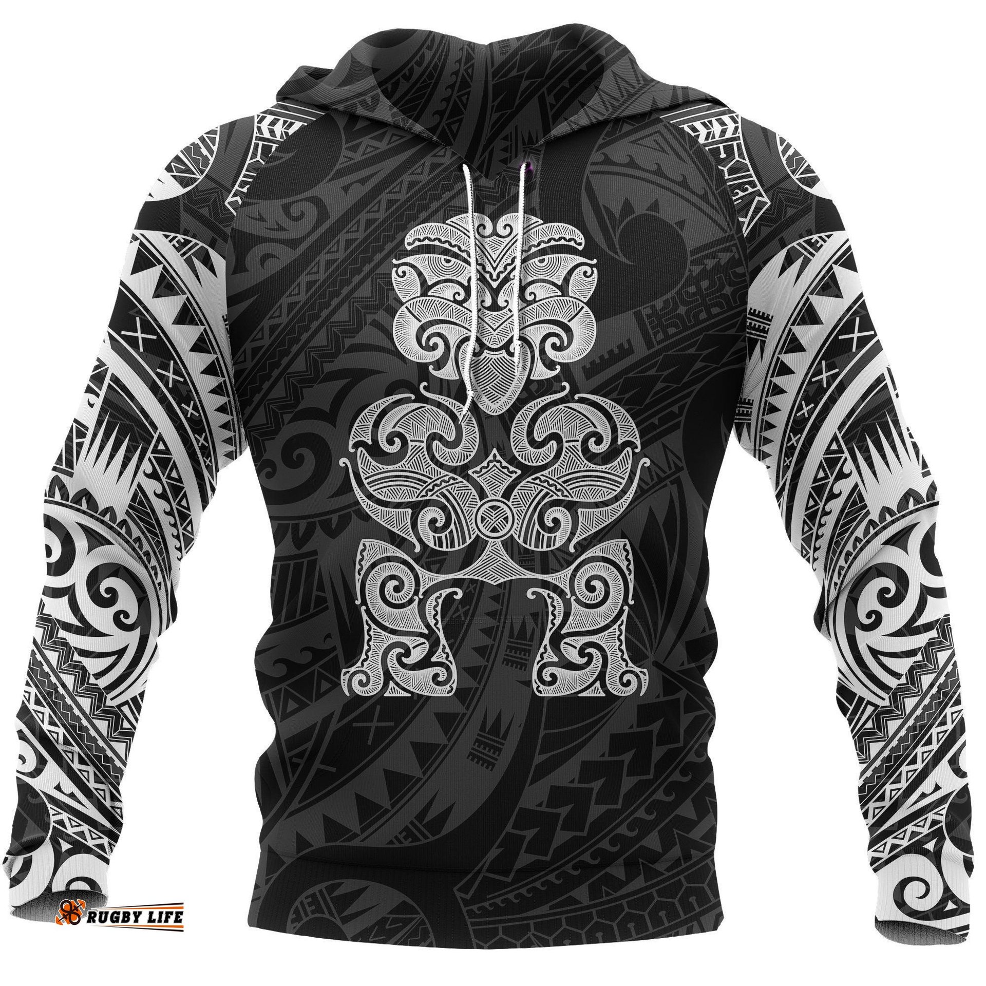 Tiki Maori Tattoo All Over Hoodie White