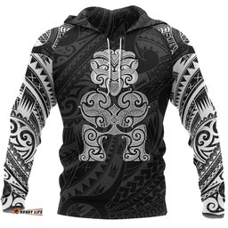 Tiki Maori Tattoo All Over Hoodie White