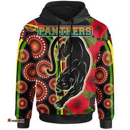 panthers rugby hoodie aboriginal panthers anzac day panther with poppy flower hoodie 10
