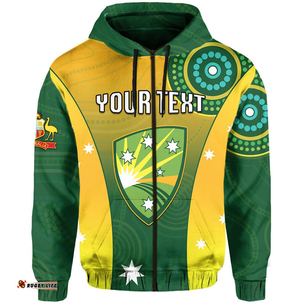 custom personalised cricket australia zip hoodie unique aboriginal