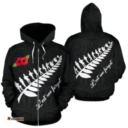 New Zealand Lest We Forget Zipper Hoodie, ANZAC Fern Zip Up Hoodie