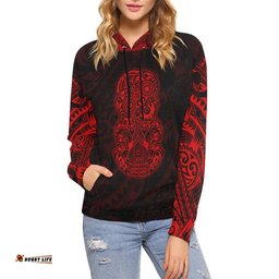 Hei Tiki Maori Tattoo All Over Hoodie Red